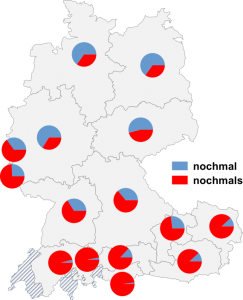 Relative Auftretenshäufigkeit von nochmal / nochmals innerhalb der einzelnen Areale