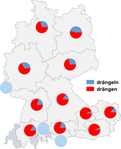 Relative Auftretenshäufigkeit von (vor)drängeln / (vor)drängen innerhalb der einzelnen Areale