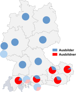 Relative Auftretenshäufigkeit von Ausbilder / Ausbildner innerhalb der einzelnen Areale