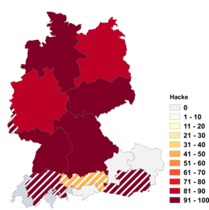 Relative Auftretenshäufigkeit von Hacke innerhalb der einzelnen Areale im Verhältnis zu Hacken (in %)