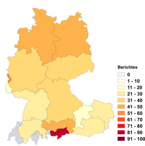 Relative Auftretenshäufigkeit von Berichtes innerhalb der einzelnen Areale im Verhältnis zu Berichts (in %)