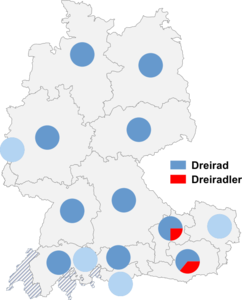 Relative Auftretenshäufigkeit von Dreirad / Dreiradler innerhalb der einzelnen Areale