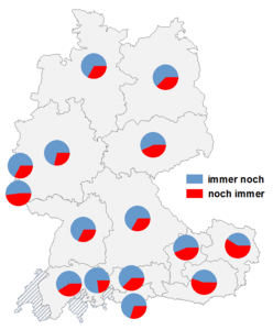 Relative Auftretenshäufigkeit von immer noch / noch immer innerhalb der einzelnen Areale