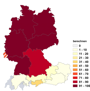 Relative Auftretenshäufigkeit von berechnen innerhalb der einzelnen Areale im Verhältnis zu verrechnen (in %)