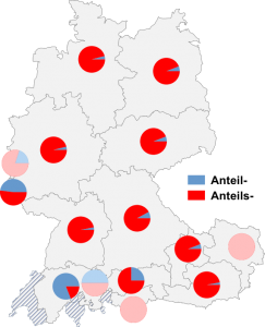 Relative Auftretenshäufigkeit von Anteil- / Anteils- innerhalb der einzelnen Areale