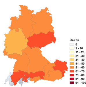 Relative Auftretenshäufigkeit von Idee für innerhalb der einzelnen Areale im Verhältnis zu Idee zu (in %)