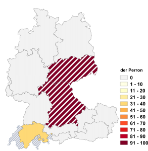 Relative Auftretenshäufigkeit von der Perron innerhalb der einzelnen Areale im Verhältnis zu das Perron (in %)