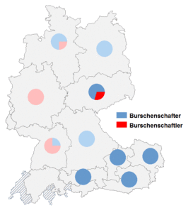 Relative Auftretenshäufigkeit von Burschenschafter / Burschenschaftler innerhalb der einzelnen Areale