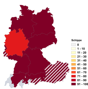 Relative Auftretenshäufigkeit von Schippe innerhalb der einzelnen Areale im Verhältnis zu Schüppe (in %)