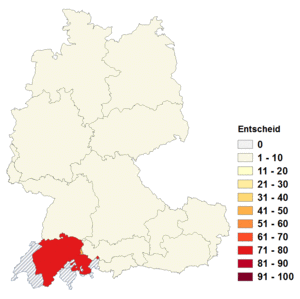 Relative Auftretenshäufigkeit von Entscheid innerhalb der einzelnen Areale im Verhältnis zu Entscheidung (in %)