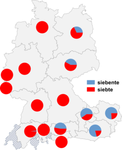 Relative Auftretenshäufigkeit von siebente / siebte innerhalb der einzelnen Areale