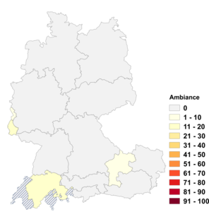Relative Auftretenshäufigkeit von Ambiance innerhalb der einzelnen Areale im Verhältnis zu Ambiente (in %)