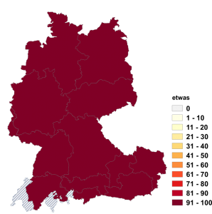 Relative Auftretenshäufigkeit von etwas innerhalb der einzelnen Areale im Verhältnis zu was (in %)