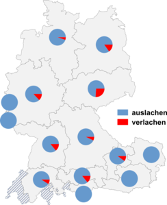 Relative Auftretenshäufigkeit von auslachen / verlachen innerhalb der einzelnen Areale