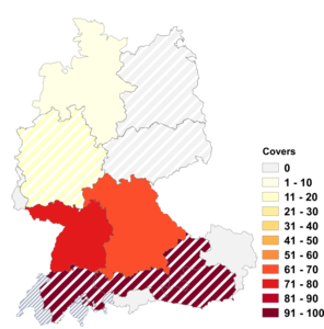 Relative Auftretenshäufigkeit von Covers innerhalb der einzelnen Areale im Verhältnis zu Cover (in %)