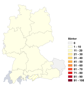 Relative Auftretenshäufigkeit von Bänker innerhalb der einzelnen Areale im Verhältnis zu Banker (in %)