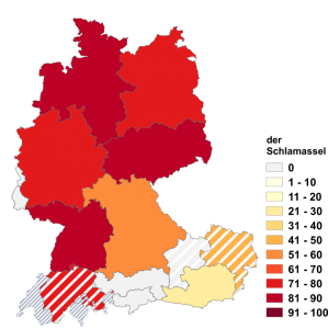 Relative Auftretenshäufigkeit von der Schlamassel innerhalb der einzelnen Areale im Verhältnis zu das Schlamassel (in %)