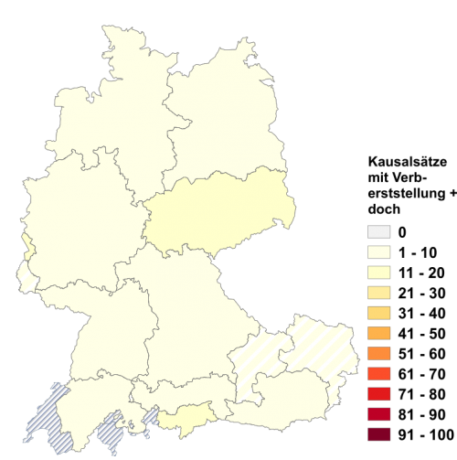 Relative Auftretenshäufigkeit von Passivperiphrasen mit bekommen innerhalb der einzelnen Areale im Verhältnis zum Gesamtvorkommen in allen Arealen (in %)