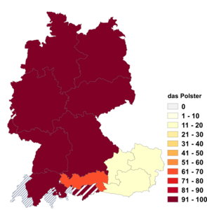 Relative Auftretenshäufigkeit von das Polster innerhalb der einzelnen Areale im Verhältnis zu der Polster (in %)