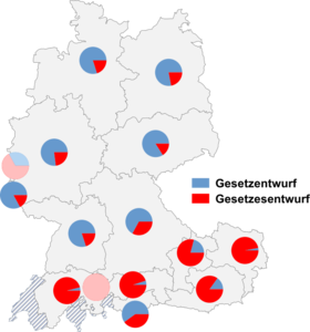 Relative Auftretenshäufigkeit von Gesetzentwurf / Gesetzesentwurf innerhalb der einzelnen Areale