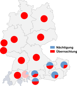 Relative Auftretenshäufigkeit von Nächtigung / Übernachtung innerhalb der einzelnen Areale