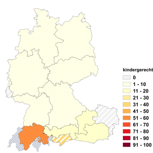 Relative Auftretenshäufigkeit von kindergerecht innerhalb der einzelnen Areale im Verhältnis zu kindgerecht (in %)