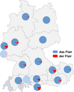 Relative Auftretenshäufigkeit von das Flair / der Flair innerhalb der einzelnen Areale