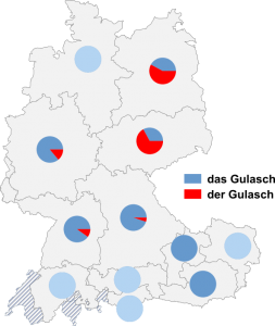 Relative Auftretenshäufigkeit von das Gulasch / der Gulasch innerhalb der einzelnen Areale