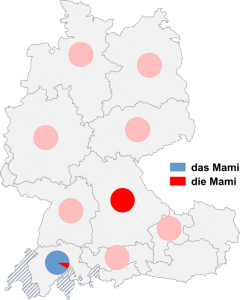 Relative Auftretenshäufigkeit von das Mami / die Mami innerhalb der einzelnen Areale