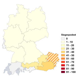 Relative Auftretenshäufigkeit von Siegespodest innerhalb der einzelnen Areale im Verhältnis zu Siegerpodest (in %)