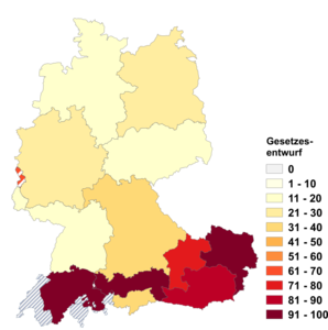 Relative Auftretenshäufigkeit von Gesetzesentwurf innerhalb der einzelnen Areale im Verhältnis zu Gesetzentwurf (in %)