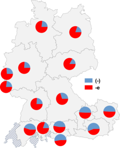 Relative Auftretenshäufigkeit von (-) / -e innerhalb der einzelnen Areale
