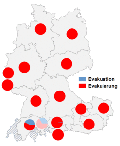 Relative Auftretenshäufigkeit von Evakuation / Evakuierung innerhalb der einzelnen Areale