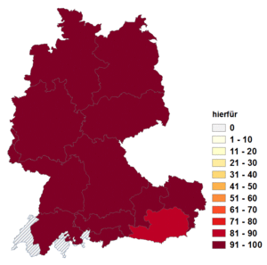 Relative Auftretenshäufigkeit von hierfür innerhalb der einzelnen Areale im Verhältnis zu hiefür (in %)