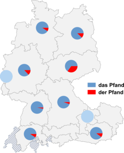 Relative Auftretenshäufigkeit von das Pfand / der Pfand innerhalb der einzelnen Areale