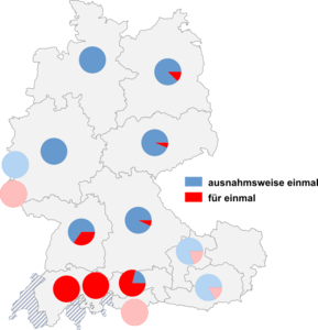 Relative Auftretenshäufigkeit von ausnahmsweise einmal / für einmal innerhalb der einzelnen Areale