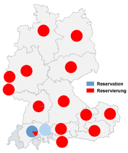 Relative Auftretenshäufigkeit von Reservation / Reservierung innerhalb der einzelnen Areale
