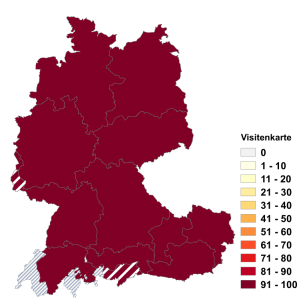 Relative Auftretenshäufigkeit von Visitenkarte innerhalb der einzelnen Areale im Verhältnis zu Visitkarte (in %)