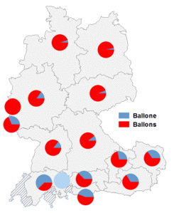 Relative Auftretenshäufigkeit von Ballone / Ballons innerhalb der einzelnen Areale