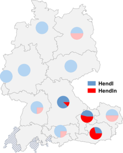 Relative Auftretenshäufigkeit von Hendl / Hendln innerhalb der einzelnen Areale