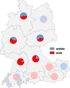 Relative Auftretenshäufigkeit von webte / wob innerhalb der einzelnen Areale