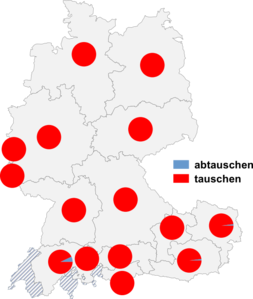 Relative Auftretenshäufigkeit von abtauschen / tauschen innerhalb der einzelnen Areale