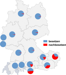 Relative Auftretenshäufigkeit von (neu) besetzen / nachbesetzen innerhalb der einzelnen Areale