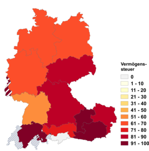 Relative Auftretenshäufigkeit von Vermögenssteuer innerhalb der einzelnen Areale im Verhältnis zu Vermögensteuer (in %)
