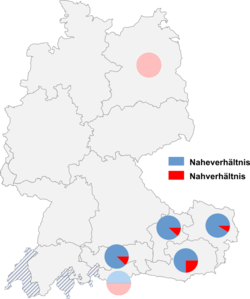 Relative Auftretenshäufigkeit von Naheverhältnis / Nahverhältnis innerhalb der einzelnen Areale
