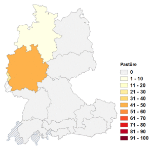 Relative Auftretenshäufigkeit von Pastöre innerhalb der einzelnen Areale im Verhältnis zu Pastoren (in %)