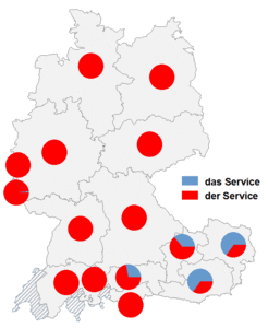 Relative Auftretenshäufigkeit von das Service / der Service innerhalb der einzelnen Areale