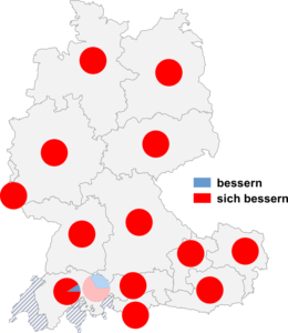 Relative Auftretenshäufigkeit von bessern / sich bessern innerhalb der einzelnen Areale