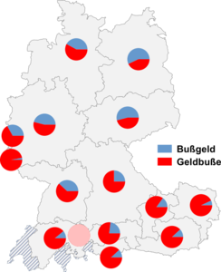 Relative Auftretenshäufigkeit von Bußgeld / Geldbuße innerhalb der einzelnen Areale