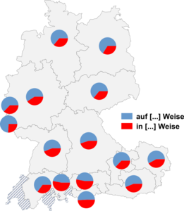 Relative Auftretenshäufigkeit von auf [...] Weise / in [...] Weise innerhalb der einzelnen Areale